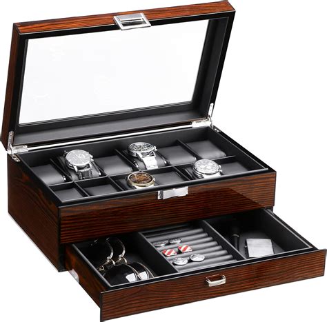 Bewishome Watch Box With Valet Drawer Luxury Watch Case Watch