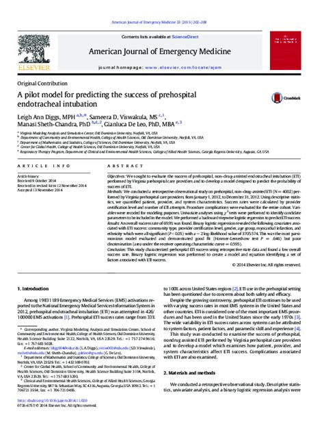 Pdf A Pilot Model For Predicting The Success Of Prehospital