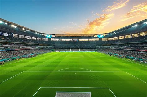 Premium Photo Football Stadium At Sunset Ai Generated