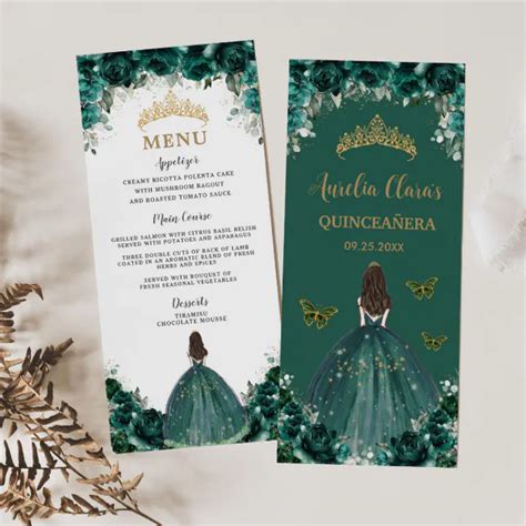 Emerald Green Floral Princess Quincea Era Menu Zazzle