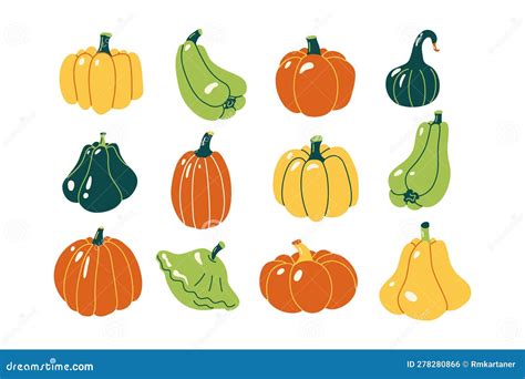 Conjunto De Calabazas Coloridas Ilustraciones Vectoriales Ilustración