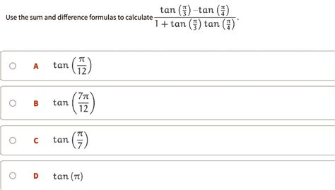 SOLVED: tan 3 tan Use the sum and difference formulas to calculate 1 ...