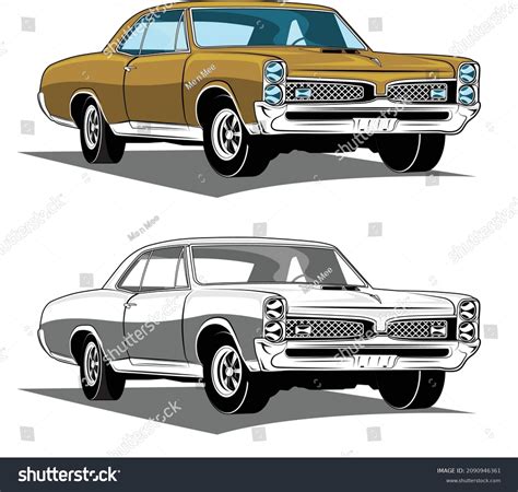 American Classic Muscle Cars Gold Black Stock Vector Royalty Free