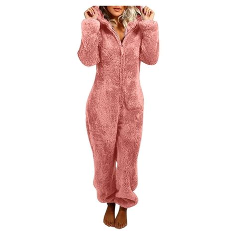 Fleece Onesies Pajamas Jumpsuit Womens Warm Sherpa Plush Sleepwear One