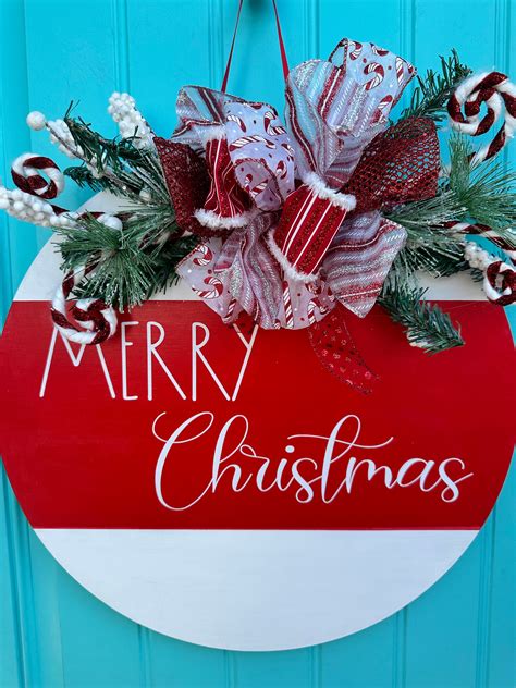 Merry Christmas Door Hanger Red And White Christmas Sign Christmas