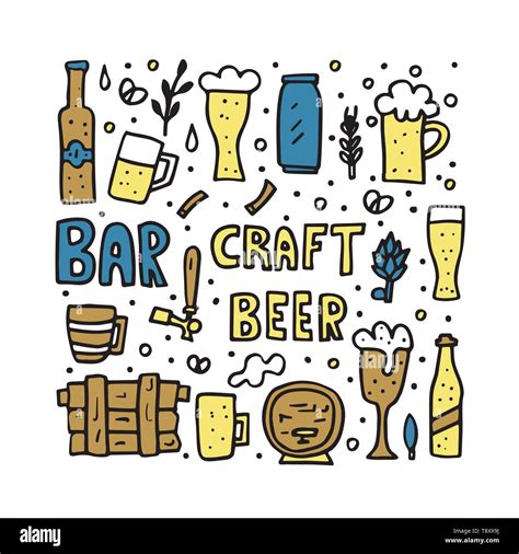 Handwerk Bier Elemente In Doodle Style Set Plakat Vorlage Mit Pub