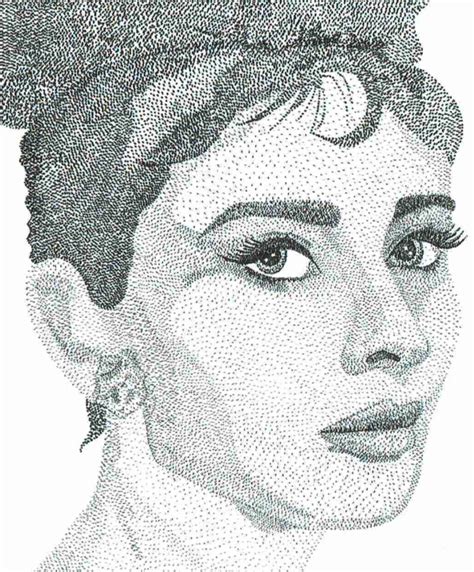 Stippled Illustrative Portrait Of Hollywood Actress Audrey Hepburn A