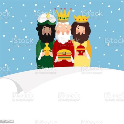 Ilustración De Tres Reyes Magos Reyes Bíblicos Caspar Melchior Y