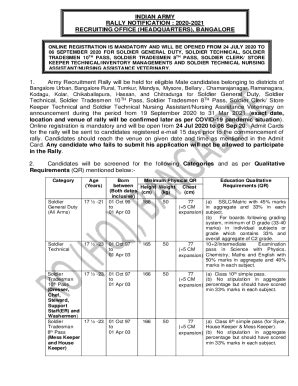 Fillable Online Joinindianarmy Nic Indian Army Recruitment Rally RO HQ