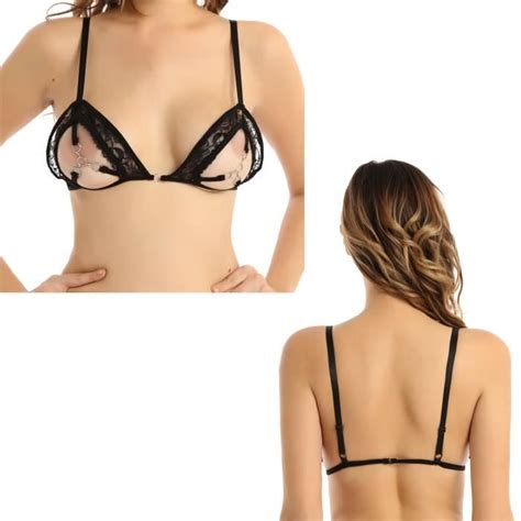 DPois Ensemble Sexy Femme Coquine Ouverte Entrejambe Soutien Gorge Sein