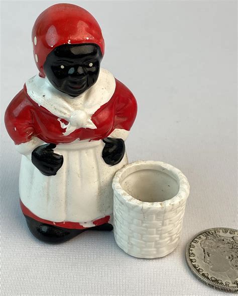 Lot Vintage 1940 S Mammy Toothpick Holder Black Americana Ceramic Figurine