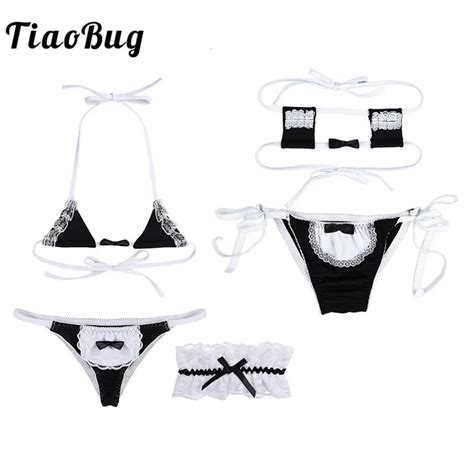 Tiaobug Women Mini Maid Costume Lingerie Set Japanese Anime Cosplay