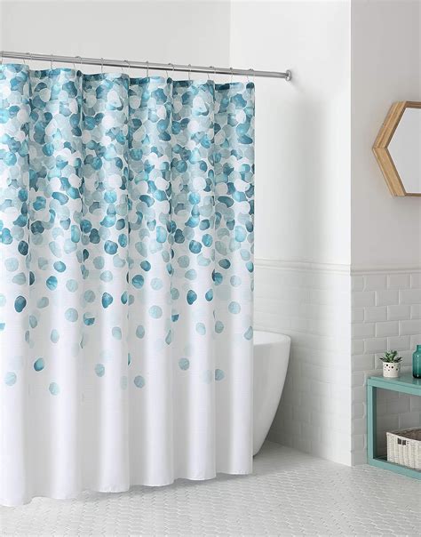 Serafina Home Mineral Blue Teal Modern Fabric Shower Curtain For