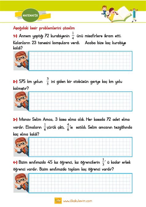 S N F Matematik Kesir Problemleri Lkokul Evim Lkokul Ders