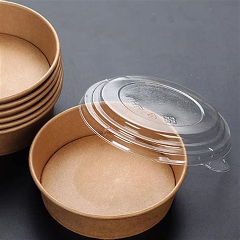 50pcspack Large Capacity Disposable Kraft Paper Bowl With Paper Lid