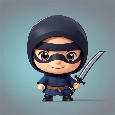 Ninja Lindo Sosteniendo La Espada Icono Vectorial De Dibujos Animados