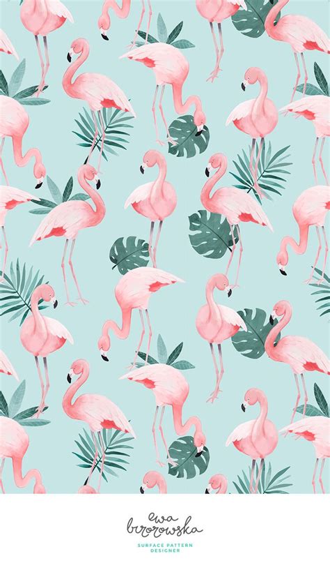 Flamingo - textile surface pattern design with flamingos on mint ...