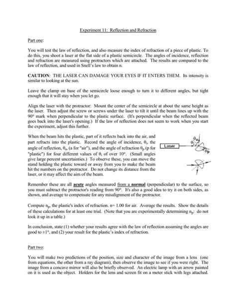 Experiment 11: Reflection and Refraction Part one: