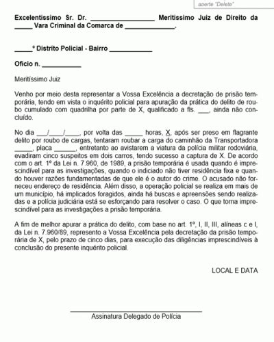 Modelo de Representação da Autoridade Policial para Decretar a Prisão