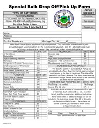 Town Of Patterson New York Special Bulk Drop Off Pick Up Form Fill