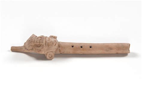 Mayan Pottery Flute Flautas Human Head Columbian Mayan Headdress