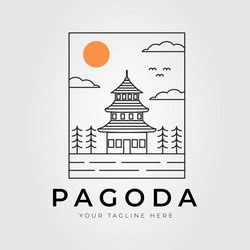 Pagoda Temple Line Art Logo Buddhist Architecture Vector Image