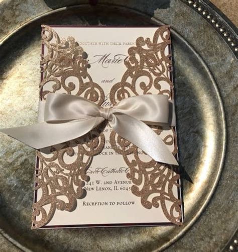 Rose Gold Wedding Invitation Glitter Laser Cut Invitations Etsy