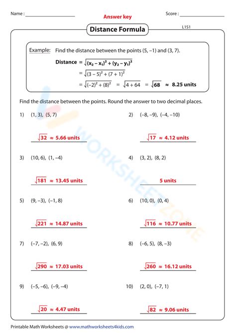 Free Distance Formula Practice Worksheet Download Free Distance