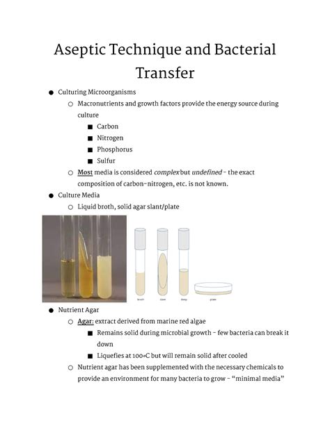 Aseptic Technique And Bacterial Transfer Aseptic Technique And