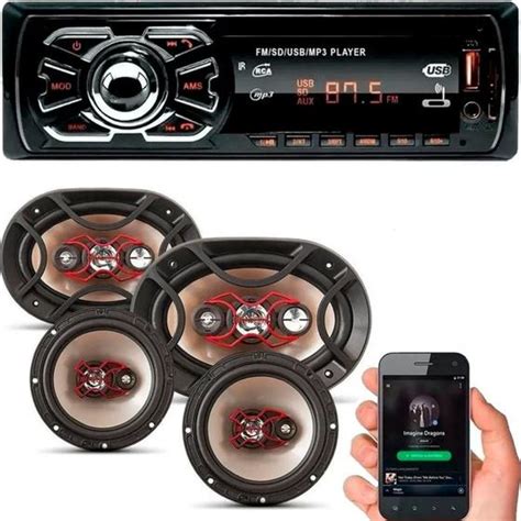 Kit Som Carro Rádio Mp3 Bluetooth Usb Auto Falante 6 6x9 Bravox