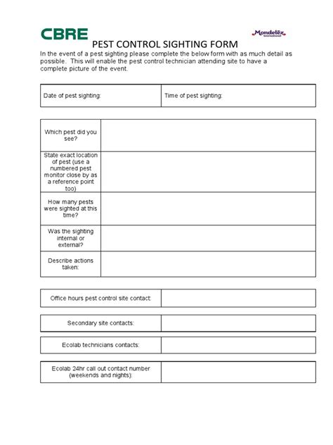 Pest Control Sighting Form Pdf