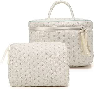 Amazon Duolan Cotton Makeup Bag 2Pcs Quilted Makeup Bag Set Large