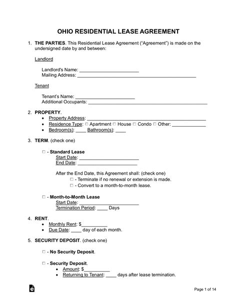 Free Ohio Lease Agreement Templates 6 PDF Word EForms