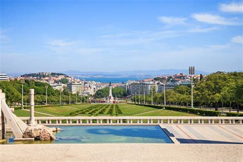 Lisbon Landmark Aerial View Of Praca Or Square Marques De Pombal