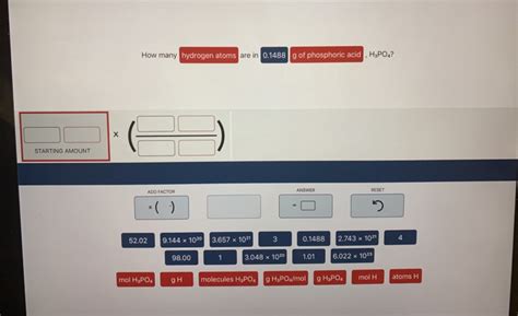 Solved How Many Hydrogen Atoms Are In 0 1488 G Of Phosphoric Chegg