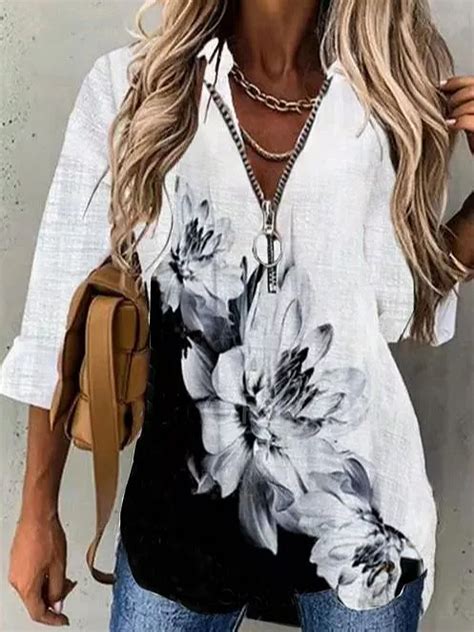 Floral V Neckline Long Sleeve Blouses Justfashionnow