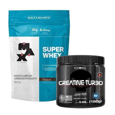 Combo Massa Muscular Super Whey 900g Max Titanium Creatina Turbo