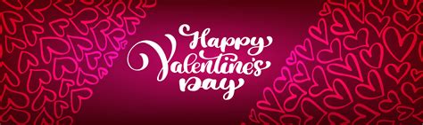 Text Lettering Happy Valentines Day Banners Hearts On A Red Background