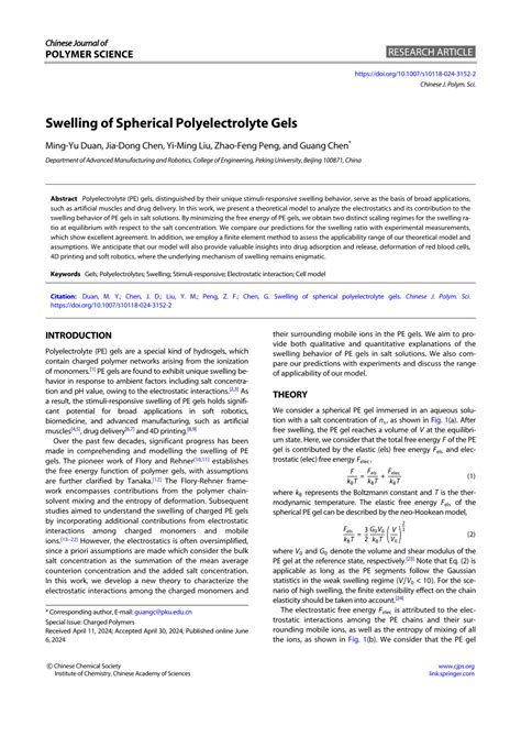 PDF Swelling Of Spherical Polyelectrolyte Gels