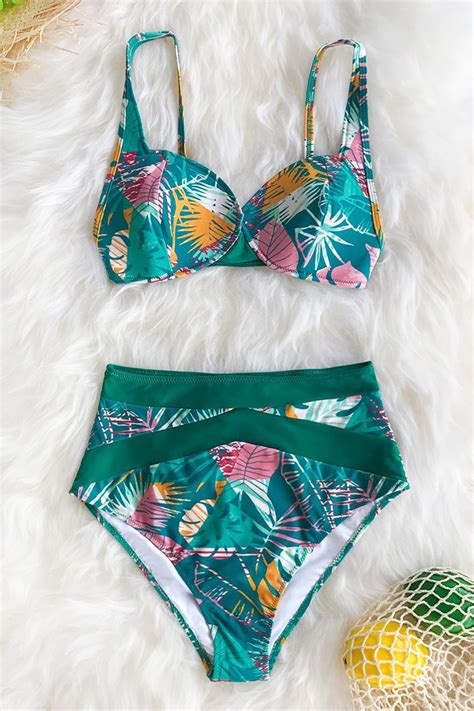 Retro Bikini Mit Palmendruck Und High Waist Cupshe Deutschland