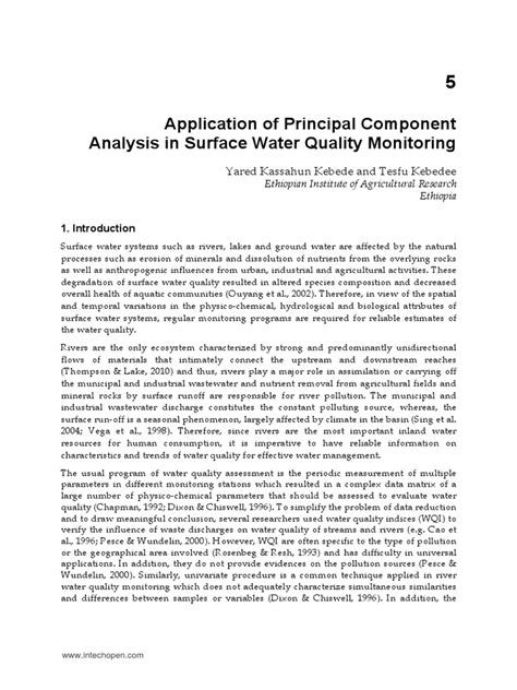 Intech Application Of Principal Component Analysis In Surface Water