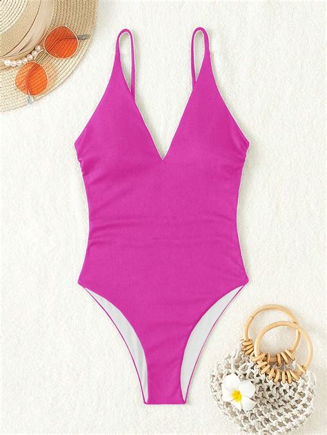 Solid Color Spaghetti Strap One Piece Swimsuit With Straps For Summer