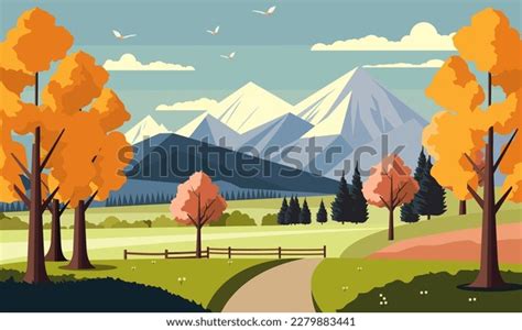 Beautiful Nature Landscape Background Mountains Trees Stock Vector ...