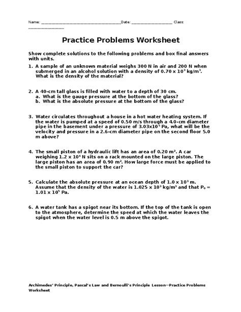 Free Bernoulli S Principle Worksheet Download Free Bernoulli S Principle Worksheet Png Images