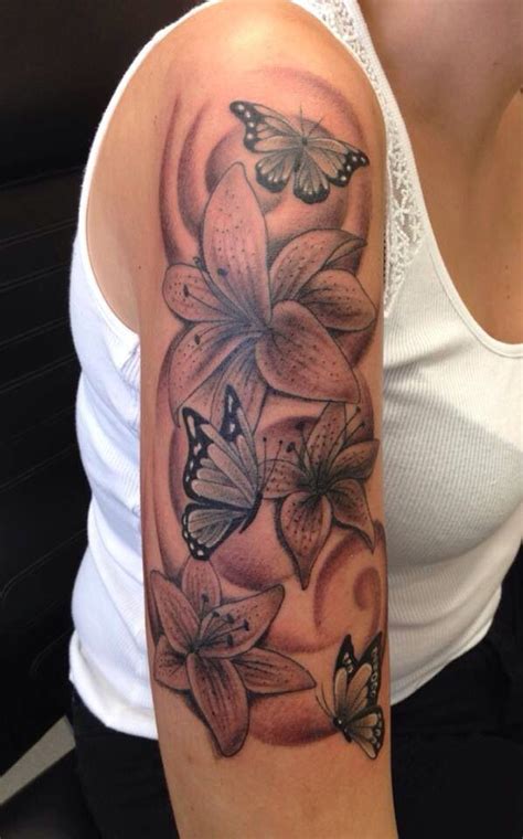 Lily And Butterfly Design Tattoos For Women Half Sleeve Stylist