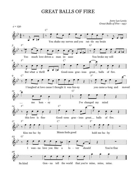 Great Balls Of Fire Arr Brock Chart By Jerry Lee Lewis Sheet Music