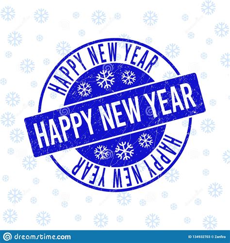 Happy New Year Scratched Round Stamp Seal For New Year Stock Vector