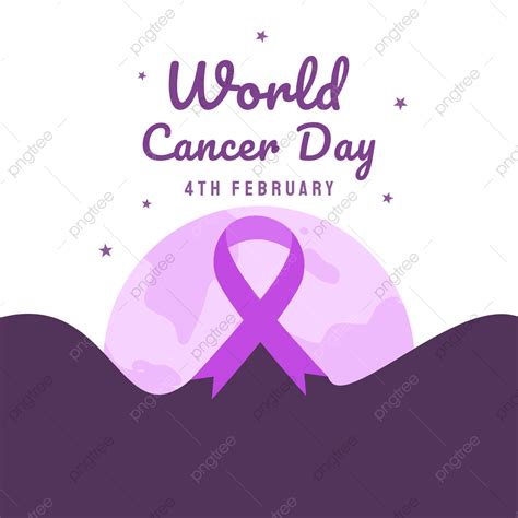 Flat World Cancer Day Purple Ribbon Ribbon World Cancer Day Cancer