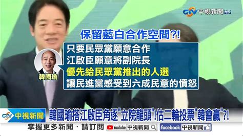 韓國瑜搭江啟臣角逐立院龍頭估二輪投票韓會贏│中視新聞 20240119 Youtube