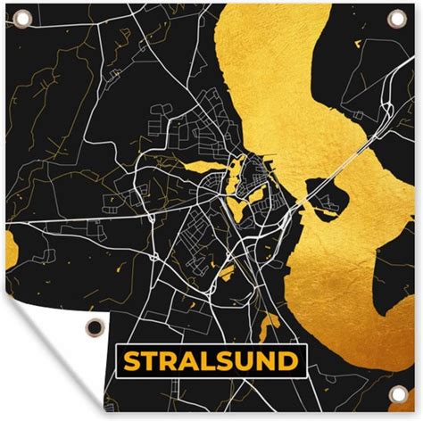 Tuin Poster Duitsland Black And Gold Stralsund Stadskaart Kaart